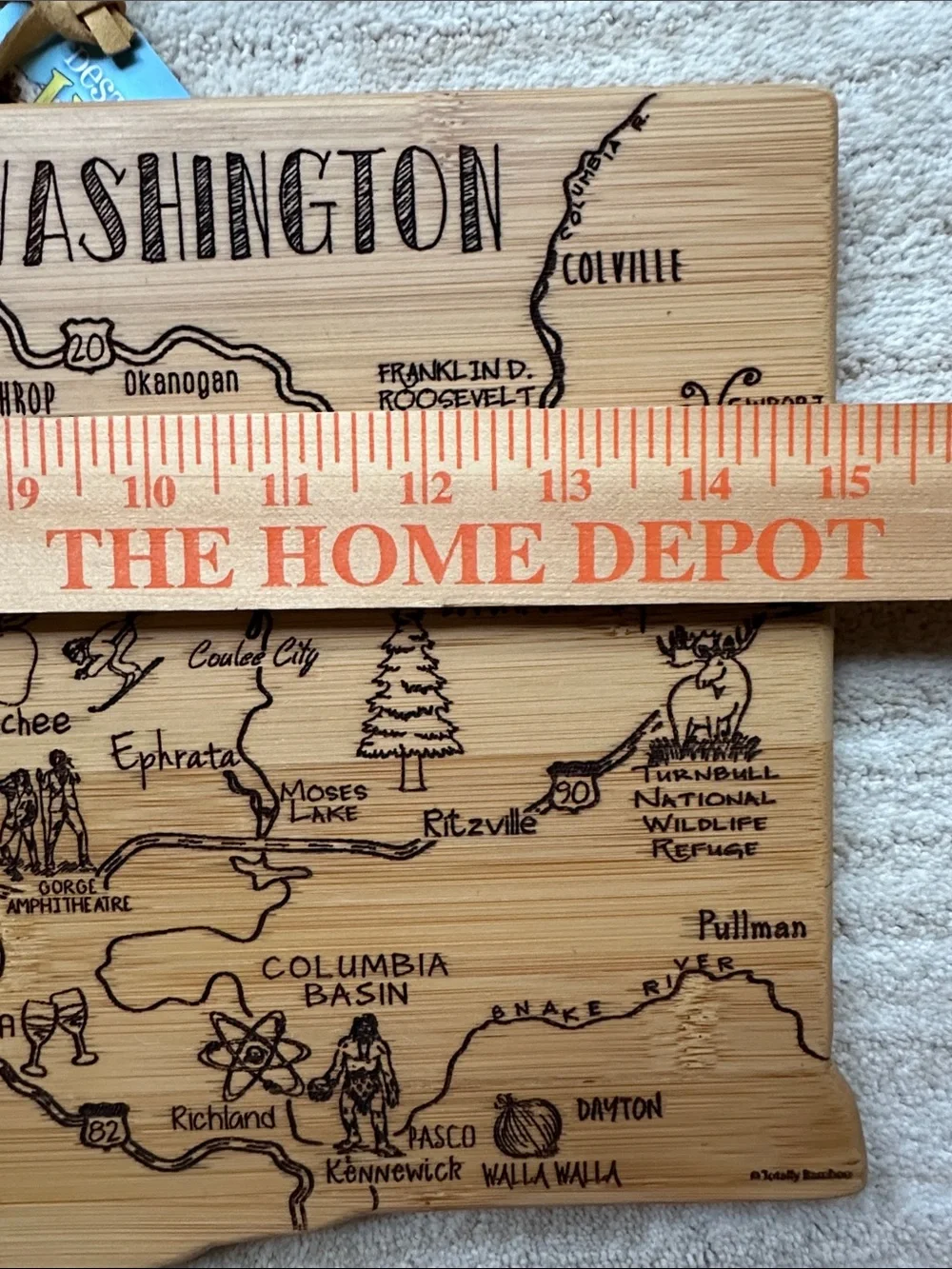 Totally Bamboo Destination Washington State State-Shaped Serving Cutting Board